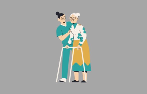 Dessin personne âgée avec infirmière