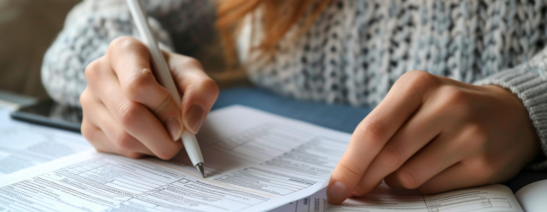 Femme qui écrit avec un stylo