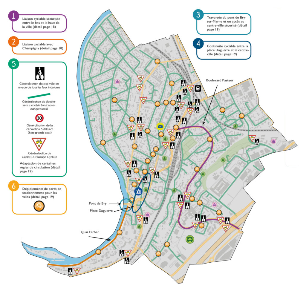 Schéma des aménagements à Bry-sur-Marne dans le cadre du Plan Vélo - Agrandir l'image, fenêtre modale