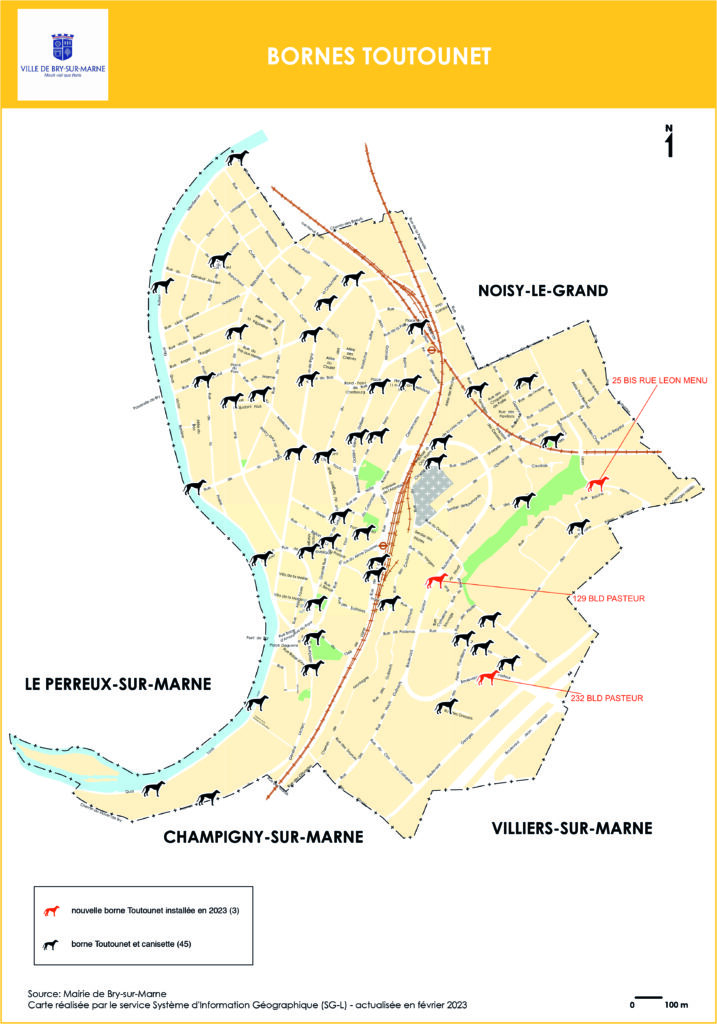 Carte de Bry-sur-Marne indiquant les bornes Toutounet - Agrandir l'image, fenêtre modale