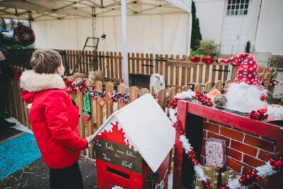 Enfant qui regarde des moutons qui sont dans une clôture - Agrandir l'image 19 sur 24, fenêtre modale