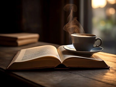 Un café et un livre sur une table