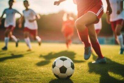 Des enfants jouant sur un terrain de football. - Agrandir l'image, fenêtre modale