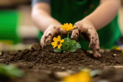 Un enfant les mains dans la terre - Agrandir l'image, fenêtre modale
